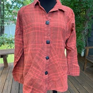 Mill Valley Clothing Co Trumpet Big Shirt Red Plaid Linen Blend Button Up Medium